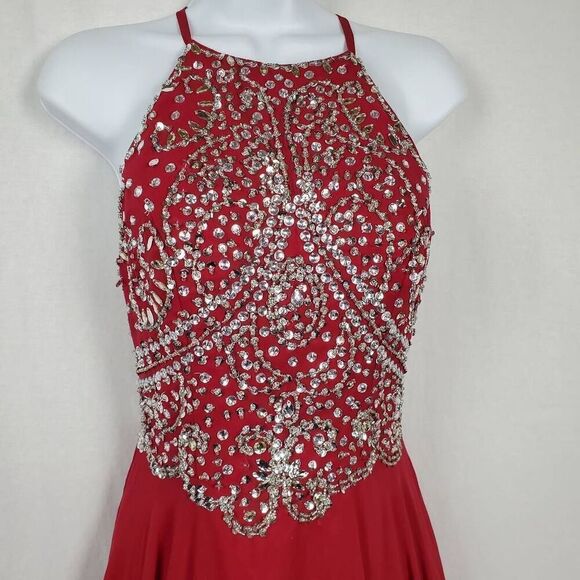 Woman's Small (4-6) Long Burgundy Chiffon Party Prom Gown Dress - Picture 5 of 11